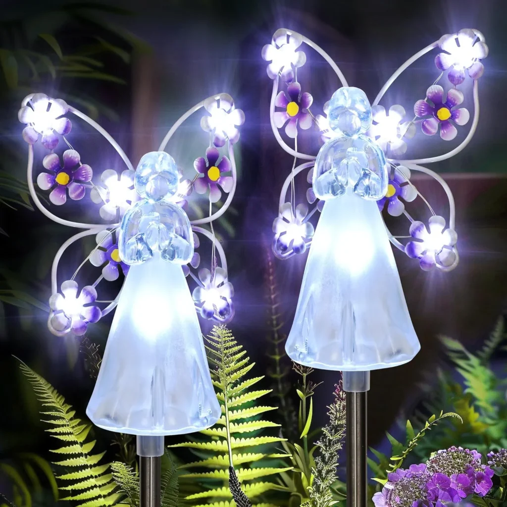 GIGALUMI Solar Angel Garden Stake Lights - 2 Pack Angel Solar Lights